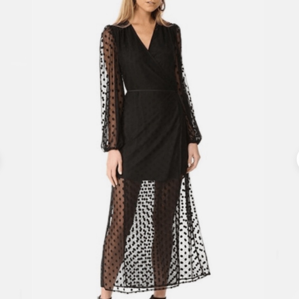 Yumi Kim Wicked Game Wrap Maxi Dress Black Swiss Dot Size M NIB